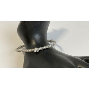 Judith Ripka Sterling Silver 925 Twisted Rope Bangle CZ Bracelet Avg